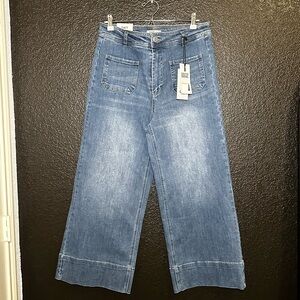 NWT Oat New York High Rise Wide-Leg Blue Cropped Stretch Denim